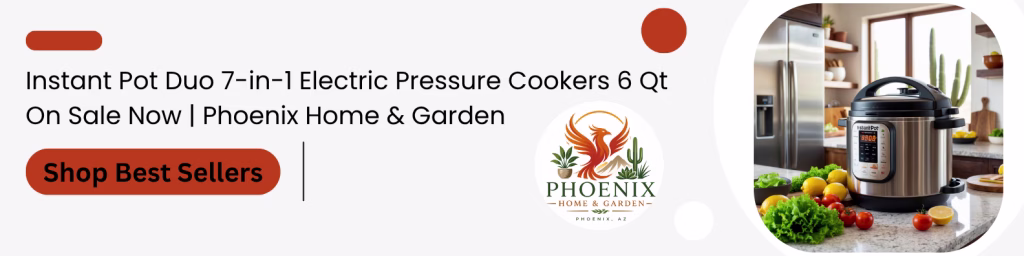 Vibrant Southwest lifestyle banner featuring a lush desert landscape and luxury home exterior, promoting the Phoenix Home & Garden shop and magazine for home decor enthusiasts and gardeners across the United States.